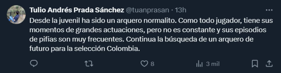Afición de Colombia sobre Kevin Mier