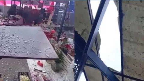 VIDEO: Remolino de viento destruyó techo de cristal sobre el Bulevar Xonacatepec en Puebla hoy; reportan lesionados