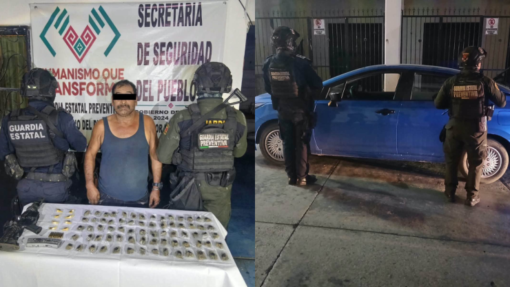 Cae presunto integrante del Cártel de Sinaloa con armas, droga y coche robado en carretera de Chiapas