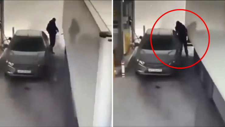 Hombre se pone entre su auto y un tráiler para evitar daños; video.png