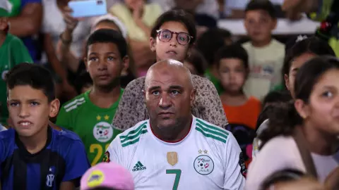 Paris 2024 Olympic Games - Algerian fans watch Imane Khelif win Olympic Boxing gold medal
