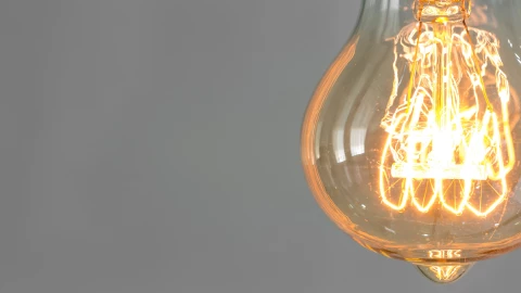 Close up of vintage glowing light bulb