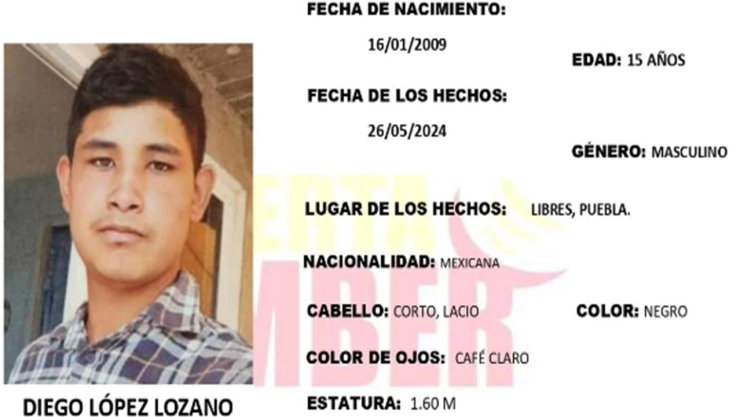 Diego López Lozano, menor desaparecido en Libres, Puebla, es buscado por su familia