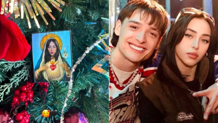 ¡Viva el amor! Peso Pluma adorna árbol de Navidad con foto de Nicki Nicole