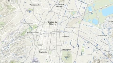 mapa con zonas inundadas en diferentes alcaldías de la CDMX