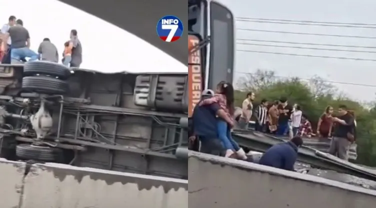 Imágenes impactantes: autobús se vuelca en Apodaca y provoca la muerte de ocho personas