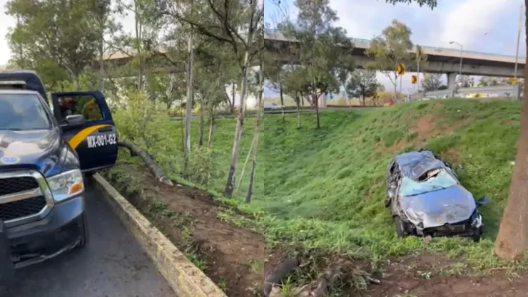 auto termina volcado en el área verde entre las avenidas de Periférico e Insurgentes