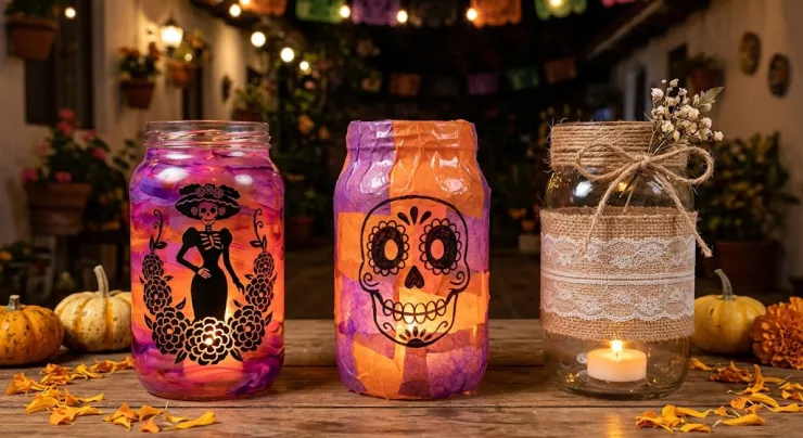 3 ideas para reutilizar los frascos de café para hacer faroles decorativas de Día de Muertos