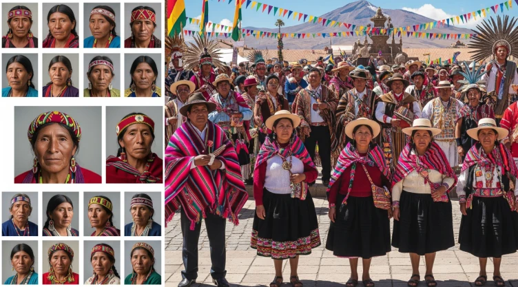 Collage de la diversidad indígena y cultural de Bolivia y México.
