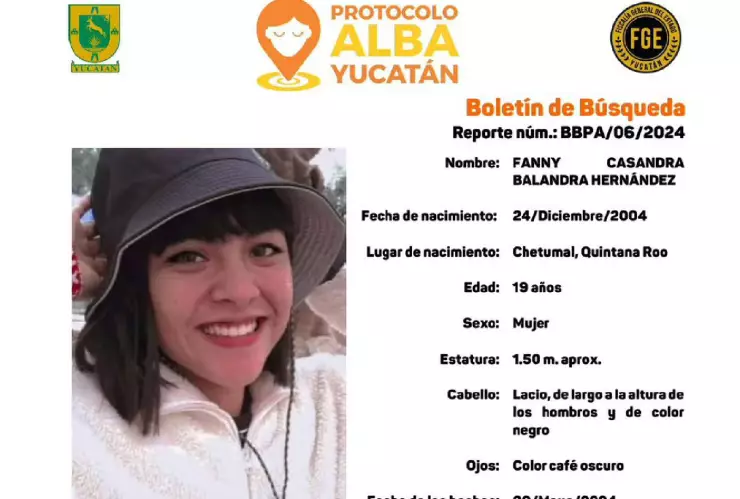 Fanny Casandra de 19 años DESAPARECE y activan Protocolo Alba en Yucatán