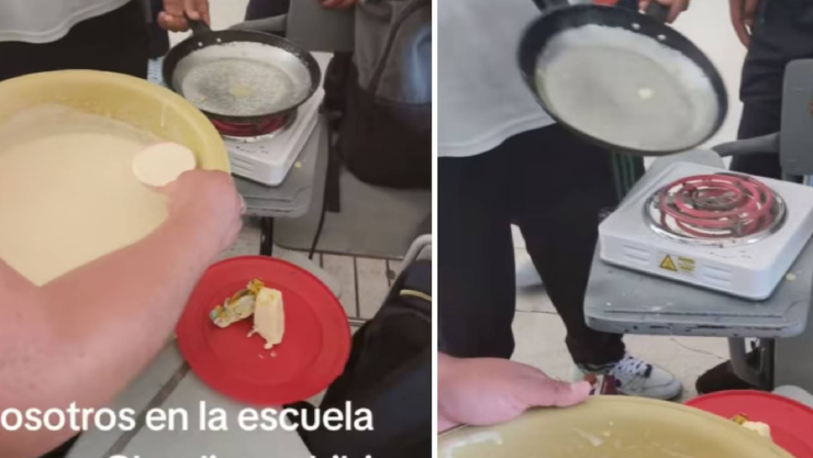 Estudiantes cocinan hotcakes 