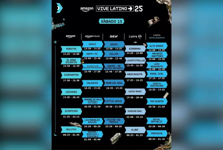 Horarios sábado 15 de marzo Vive latino 2025