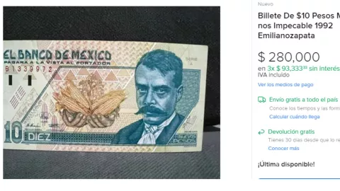 venta de billete de 10 pesos