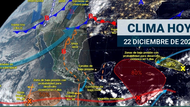 Conoce el pronóstico del clima completo para este domingo 22 de diciembre de 2024; habrá lluvias y temperaturas bajas.