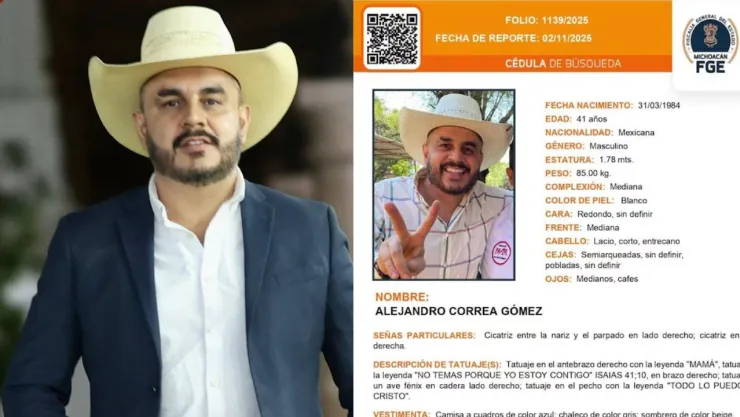 Ficha de búsqueda de Alejandro Correa, exalcalde de Zinapécuaro