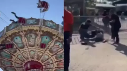 VIDEO Mujer cae de juego mecánico y sufre fuerte lesión