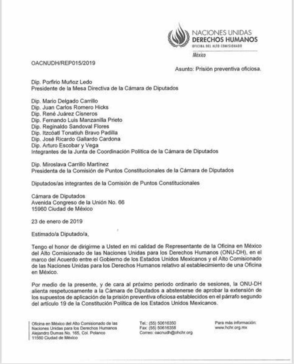 ONU carta diputados