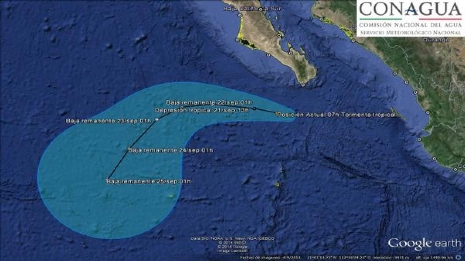 La tormenta tropical Polo se aleja del territorio nacional hacia el oeste-noroeste a 13 kilómetros por hora, y ahora se ubica a 200 kilómetros al oeste-suroeste de Cabo San Lucas, Baja California Sur.