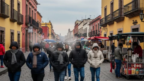 personas caminando en calles de méxico en medio de clima frío