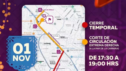 Cierre de vialidades Jiutepec 1 de noviembre de 2025