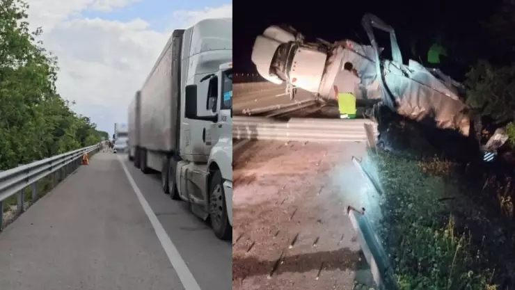 ¡Atención! Autopista Mérida-Cancún colapsada por VOLCADURA de tráiler con material inflamable