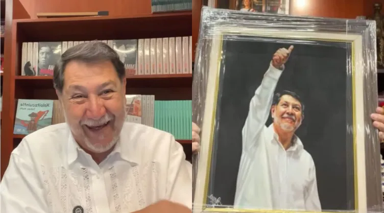 Fernández Noroña retrato de 27 mil pesos en el Senado.