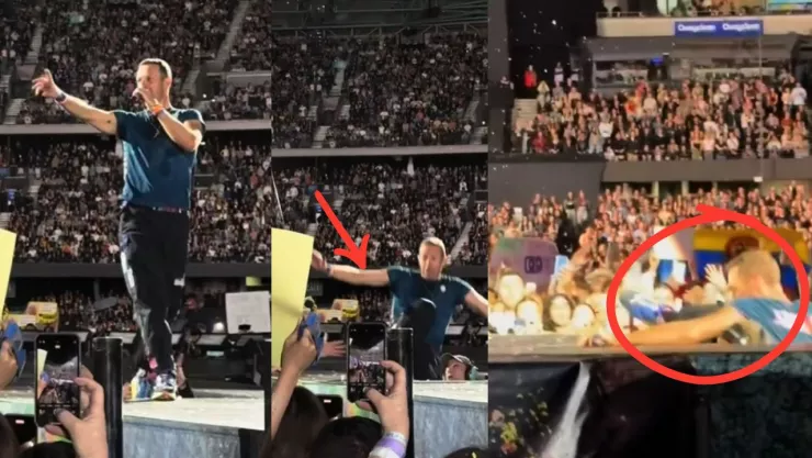 Chris Martin de Coldplay cae en concierto en Australia