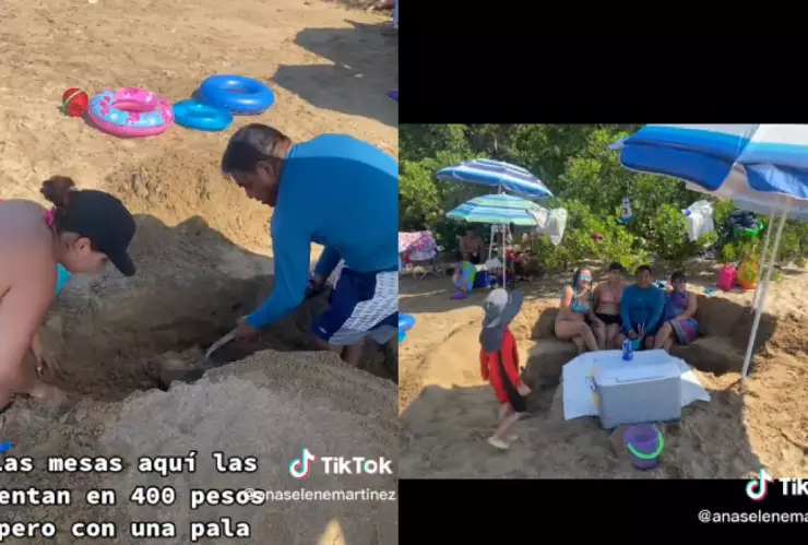 Familia cava y crea su propia palapa