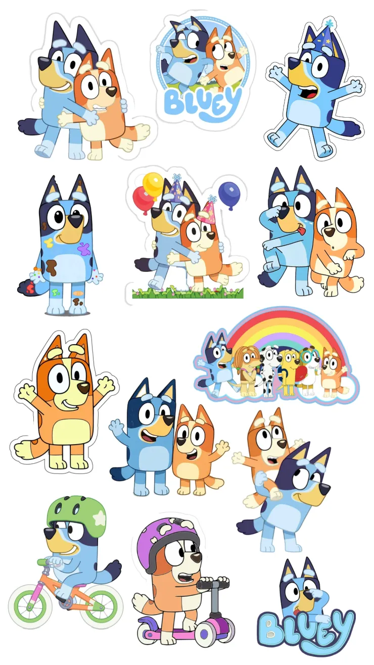 Stickers de Bluey para recortar y pegar en tus colores