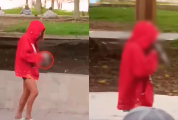 VIDEO con imágenes FUERTES | Captan a mujer en situación de calle comiéndose la cabeza de una paloma en pleno parque