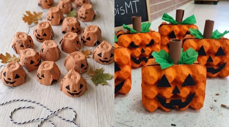 3 ideas para reutilizar el cartón de huevos para hacer calabazas de cartón para Halloween