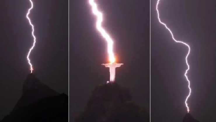 ¿Hay que temer Rayo impacta sobre el Cristo Redentor, captan impacto