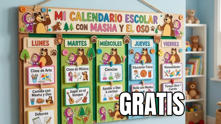 Calendario escolar de Masha y el Oso en PDF para imprimir | De lunes a viernes y GRATIS