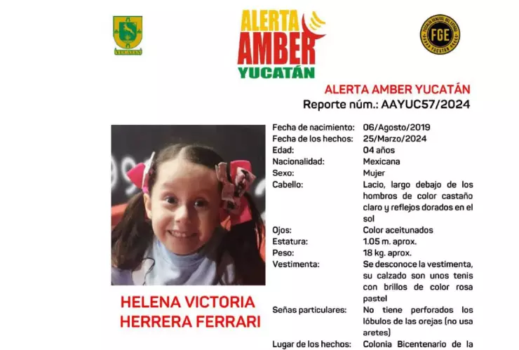 alerta amber niña de 4 años yucatan