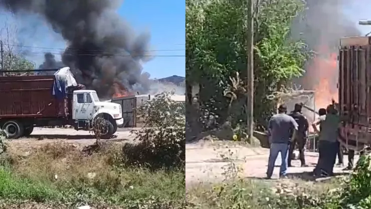 Incendio de tráilers en Aguaruto, Culiacán