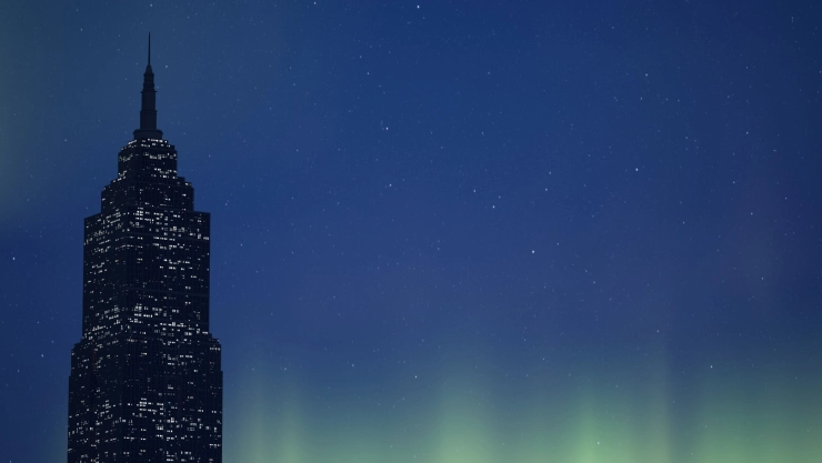 Aurora boreal en el cielo de Nueva York con el Empire State