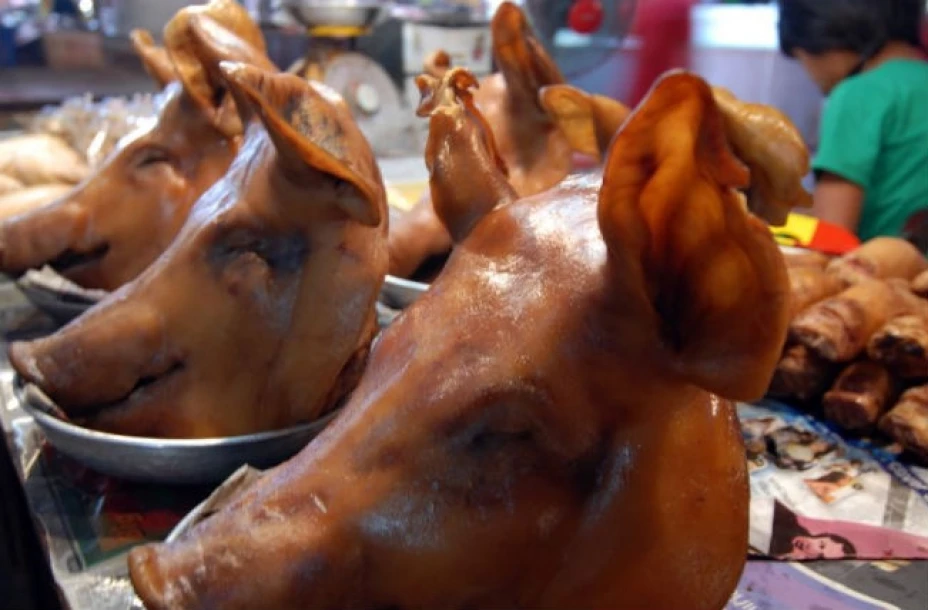 Fueron puestas dos bolsas, una con una cabeza de cerdo y otra con vísceras