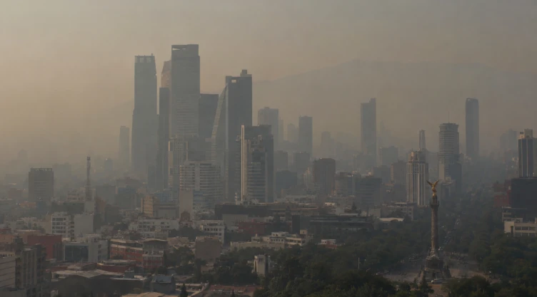 Edificios que muestran la calidad de aire contaminado en la ciudad de México