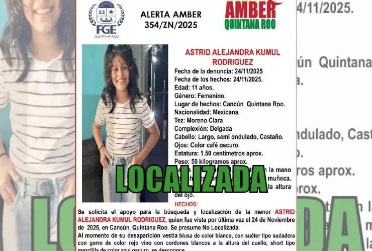¡ÚLTIMA HORA! Confirman la localización de Astrid Alejandra Kumul Rodríguez, menor desaparecida en Cancún