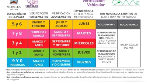 Calendario Verificación en Morelos 2024