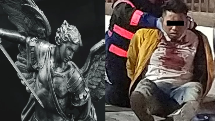 Ladrón es herido por el Arcángel Miguel