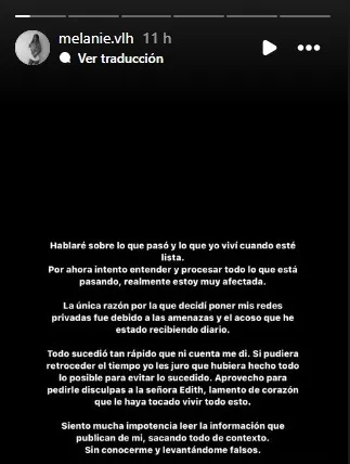 Mensaje de Melanie Lattanzi.