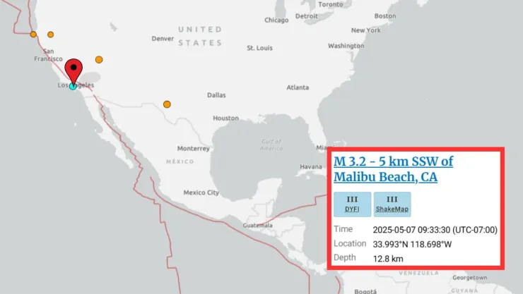 Sismo en Malibú hoy 7 de mayo de 2025