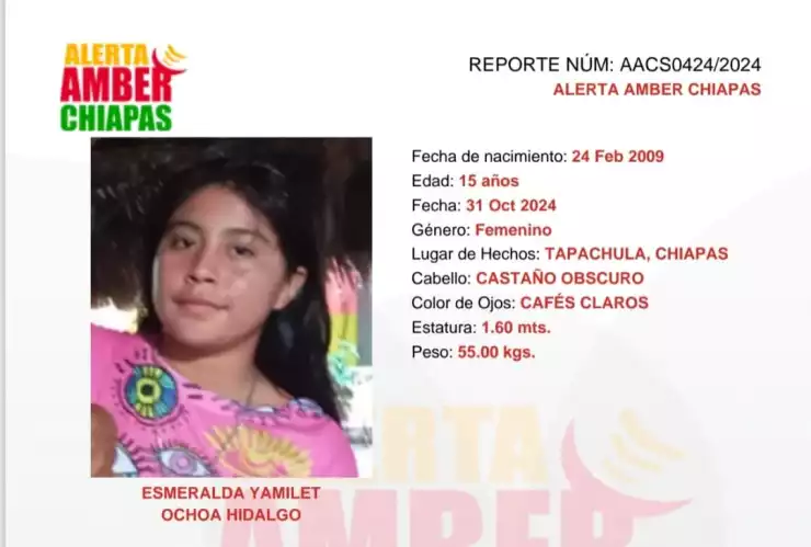 ALERTA AMBER CHIAPAS: Esmeralda Yamilet fue vista por última vez en Tapachula, Chiapas