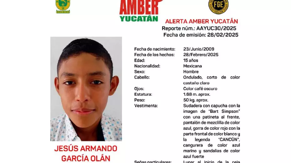 AL MOMENTO_ Activan Alerta Amber por desaparición del menor Jesús García en Yucatán