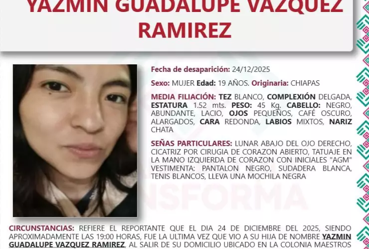 Yazmin Guadalupe desaparecida San Cristóbal de las Casas