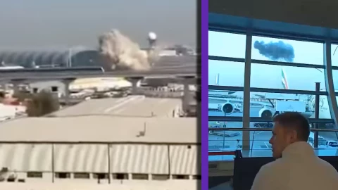 VIDEO IMPACTANTE_ Dron iraní EXPLOTA en el Aeropuerto Internacional de Dubái; así se vivió el caos.webp