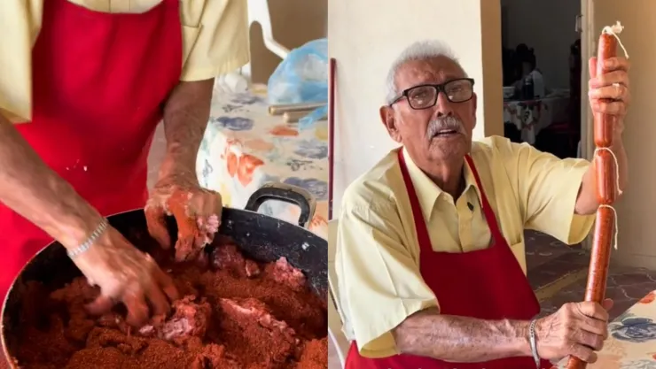 Abuelito enseña a hacer chorizo sinaloense en TikTok