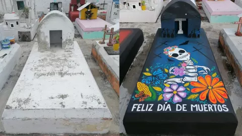 Joven decora tumba de su abuela.