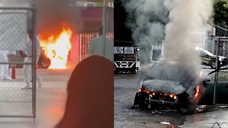 Auto se INCENDIA frente a escuela secundaria y pone en alerta a la policía, así terminó todo
